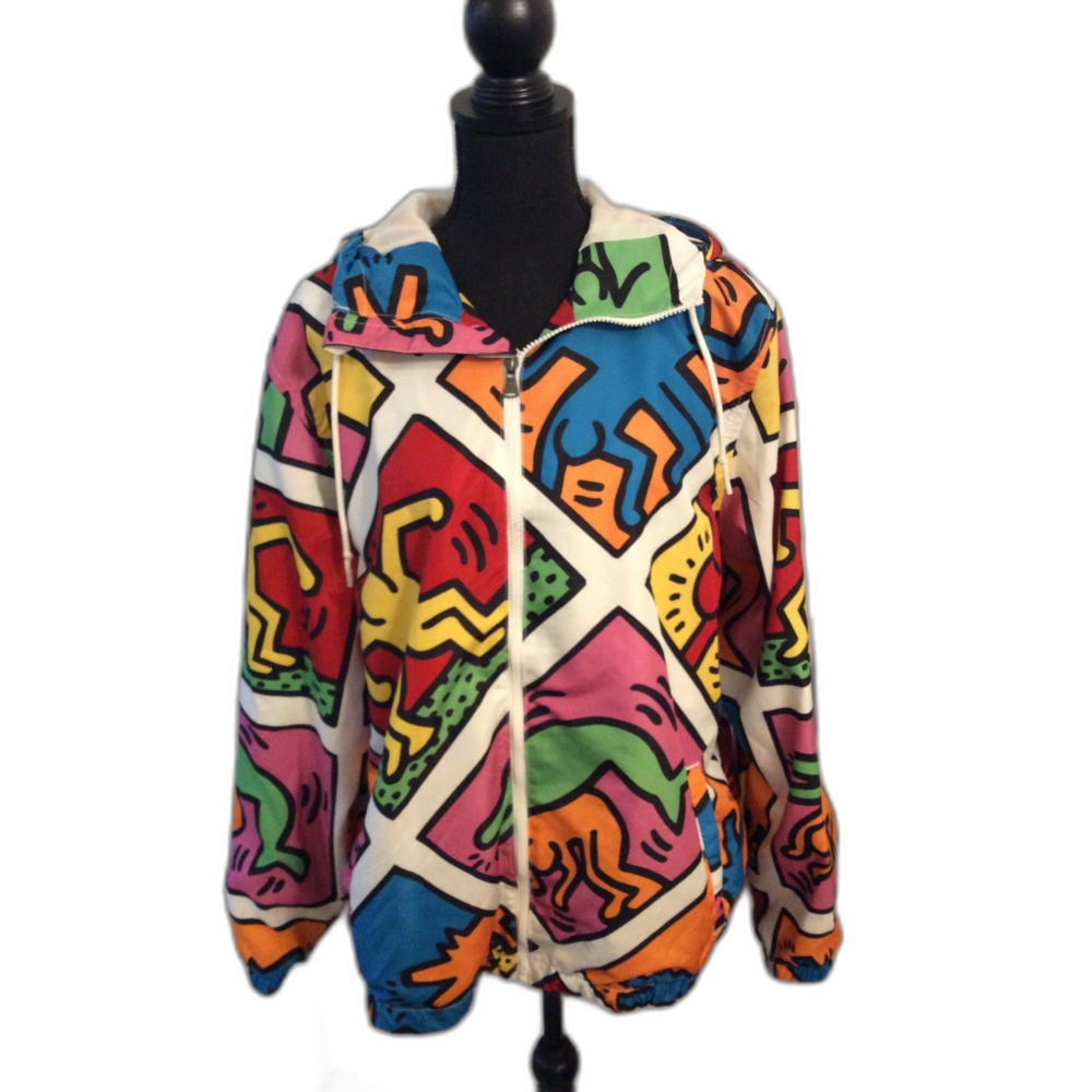 Members Only x K. Haring Keith Hoodie Art Medium Full Zip Windbreaker